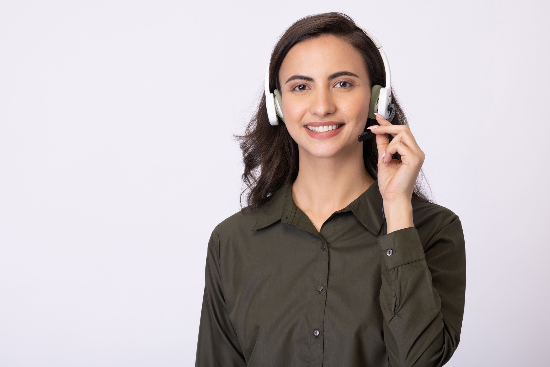 Photo of attractive pretty business lady in formalwear isolated white background stock photo